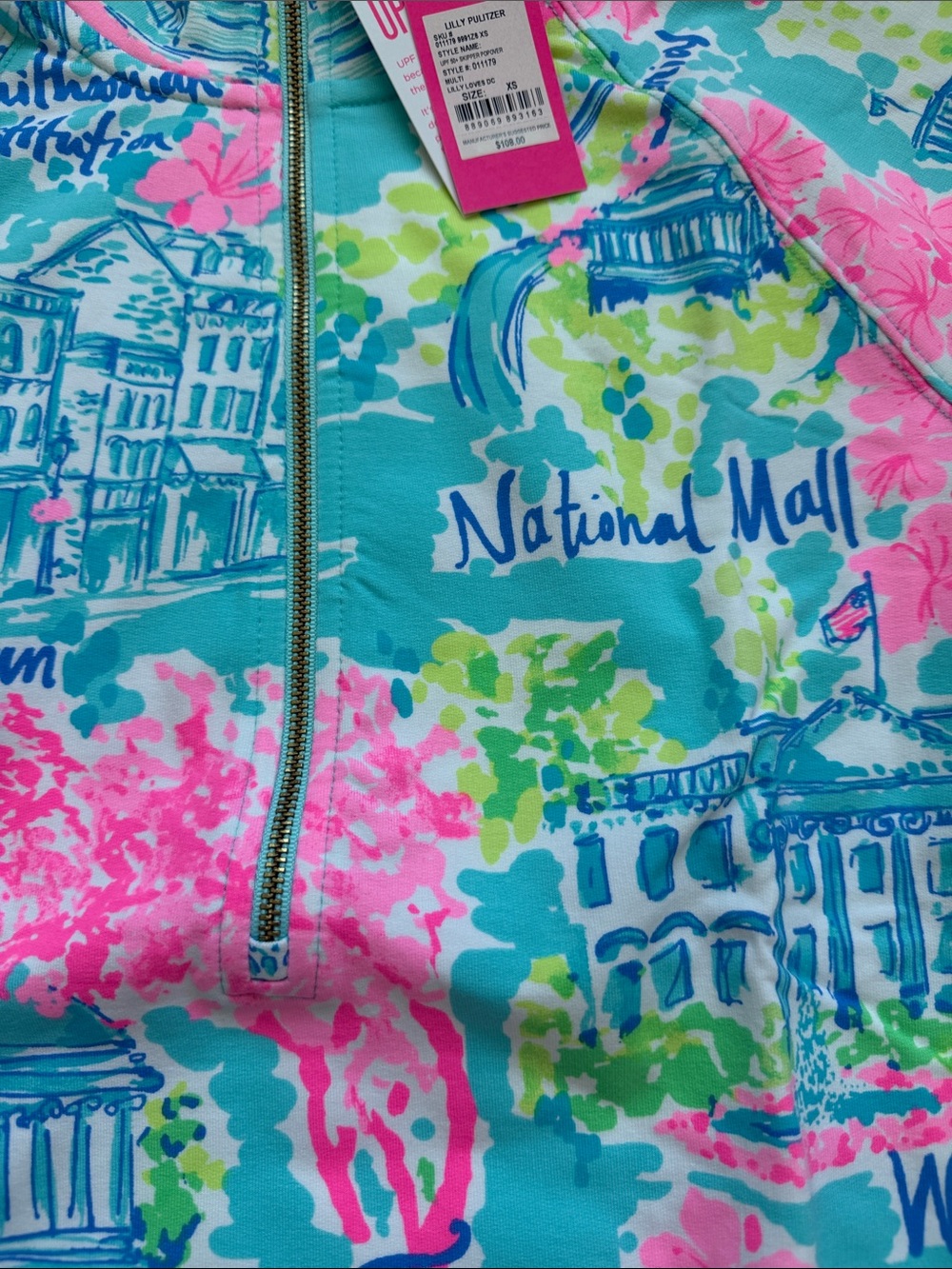 Lilly Pulitzer Girls' Turquoise, Pink & Lime Washington DC Print Rashguard - Picture 2 of 6